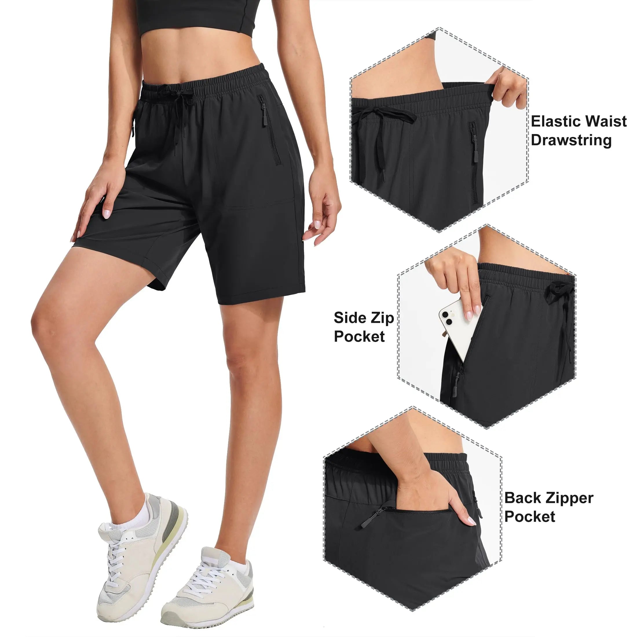 TACVASEN Summer Quick Dry Hiking Shorts Womens Workout Training Casual Shorts Gym Fitness Lightweight Elastic Waist Short Pants