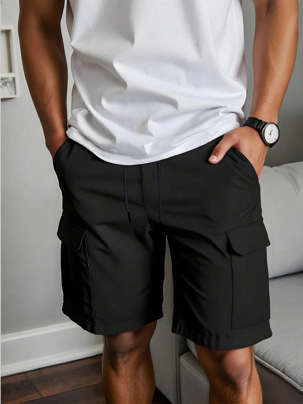 Men's Casual Cargo Shorts — Woven, Non-Stretch Fabric | Soft & Comfortable | Simple Solid Color Design | Relaxed Fit | Ideal for