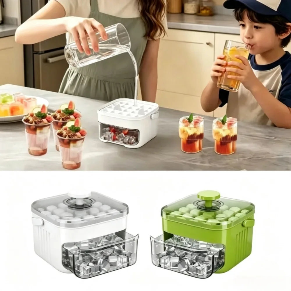 Ice Cube Tray with Lid & Bin Ice Maker for Freezer Double-layer Ice Cube Tray for Whiskey, Cocktail, Coffee Drinks, Beer