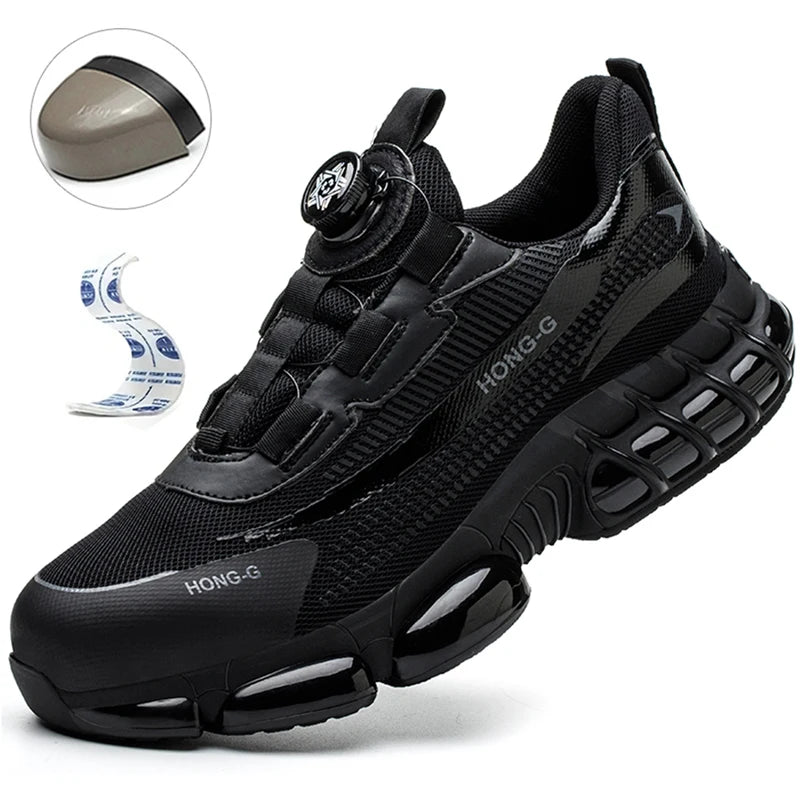 Rotating Button Safety Shoes Men Anti-smash Anti-puncture Work Shoes Fashion Men Safety Sport Shoes Security Protective BootsMen