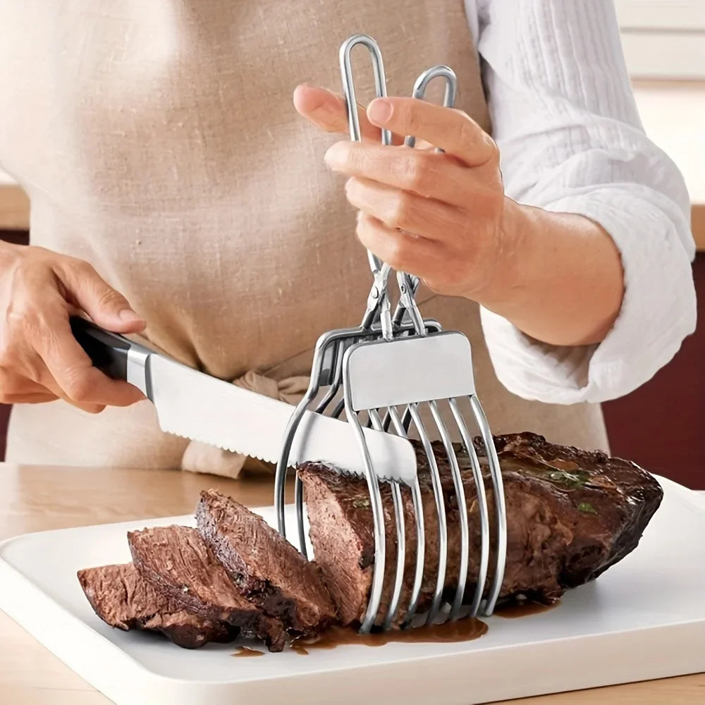 Stainless Steel BBQ Slicer Meat Cutter Multi-Function Camping Kitchen Tool for Ham Bread Portable Rustproof Outdoor Accessories