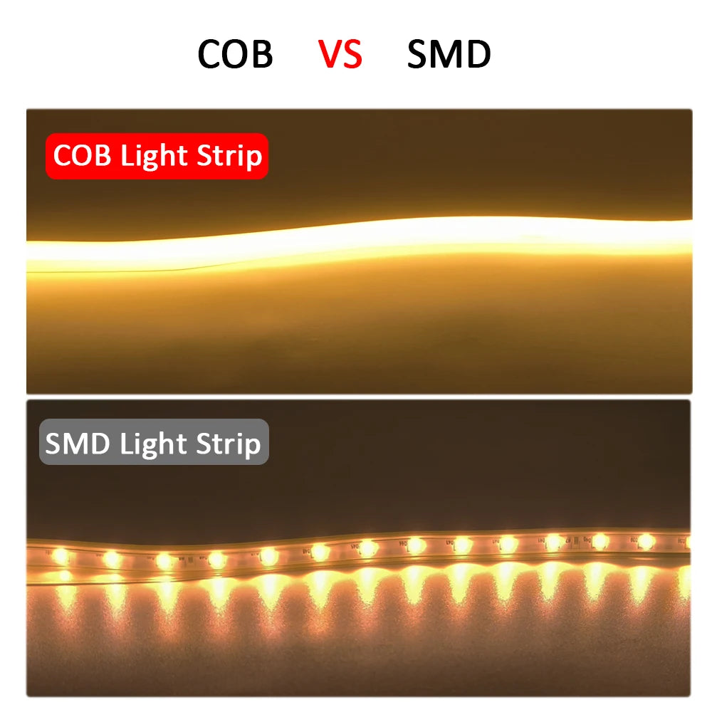 220V Led Strip High Brightness COB LED Strip 220V Flexible Ribbon for Room Bedroom Kitchen Lighting
