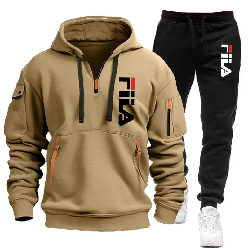 Autumn and winter hot selling men's hooded sweatshirt+casual pants two-piece outdoor multi pocket pullover and sports pants set