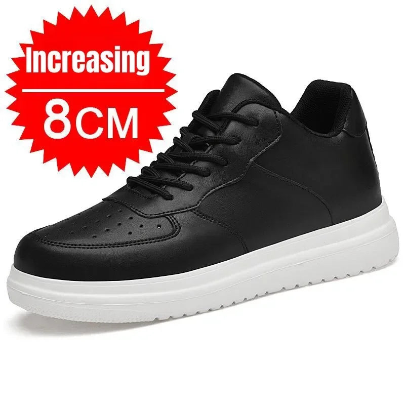 New Height Increasing Shoes for Men 10cm Invisible Elevator Sneakers White Leathe Sport Zapatillas De Hombre Big Size 46