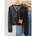 2024 Sun Protection Hollow Out Knitted Ins Cardigan Women's Summer Mesh Solid Thin Outer Wear Simple Short Chic Top