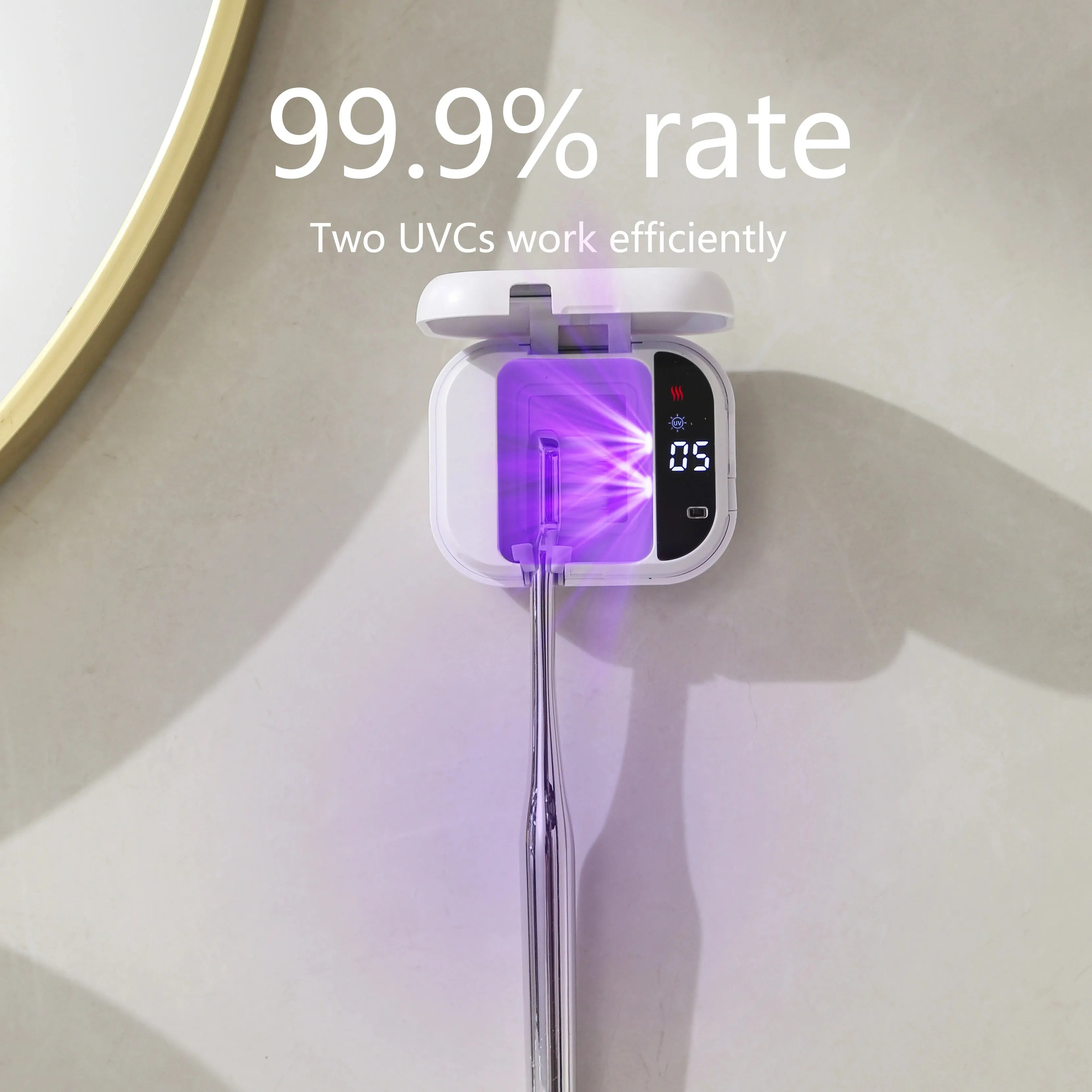 JUSTLANG Rechargeable Portable UV Toothbrush Sterilizer Smart Screen Display Wall Mounted Disinfector Mini Sanitizing Case