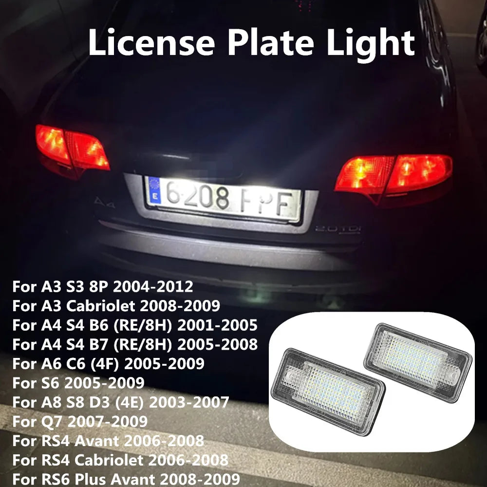 White Error Free LED Car License Plate Light Bulbs Accessories For AUDI A4 S4 B6 B7 A3 8P S3 A6 C6 4F S6 RS4 RS6 A8 S8 D3 4E Q7