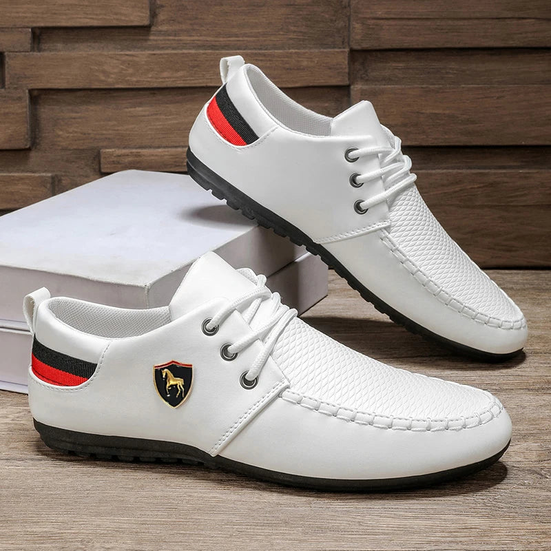 Men's Fashionable and Versatile Loafers, Solid Color Low-Top Lace-Up Comfortable Business Casual Shoes