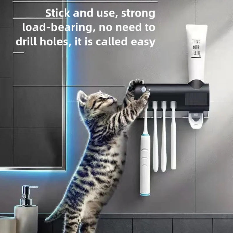 Smart UV Light Toothbrush Sterilizer Family Toothbrush Cleaner with Upgraded Toothpaste Dispenser Wall-Mounted Toothbrush Holder