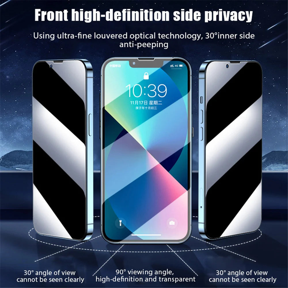 1~3PCS Anti Spy Tempered Glass For iPhone 17 16e 16 15 Pro Max Privacy Screen Protector iPhone 15 14 Plus 13 12 11 Pro Max Antiespia Pelicula de Cristal Templado iPhone 17 Pro Max Front anti-peeping Protective Film