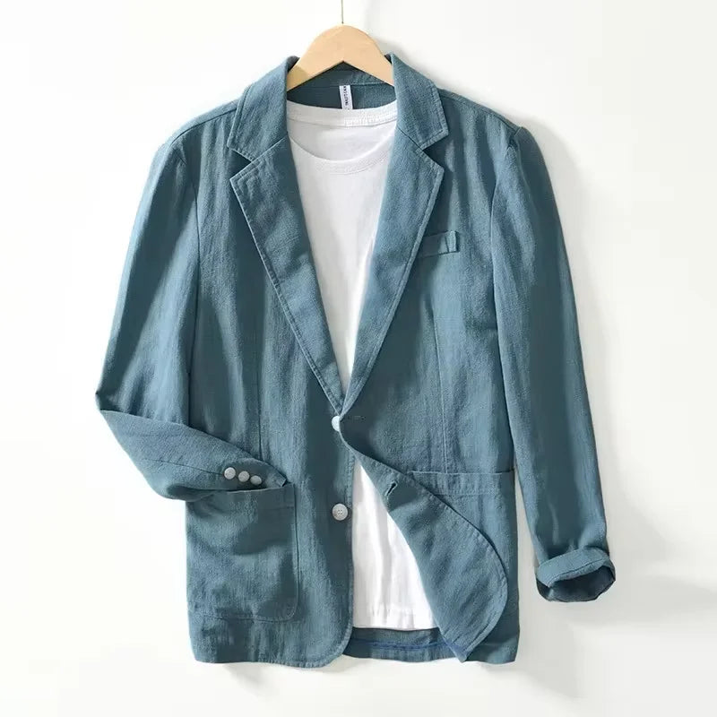 70% Linen 30% Cotton Breathable Men's Blazer Suit Jacket For Men Black Coat For Summer Business Lightweight Male Clothes 2024
