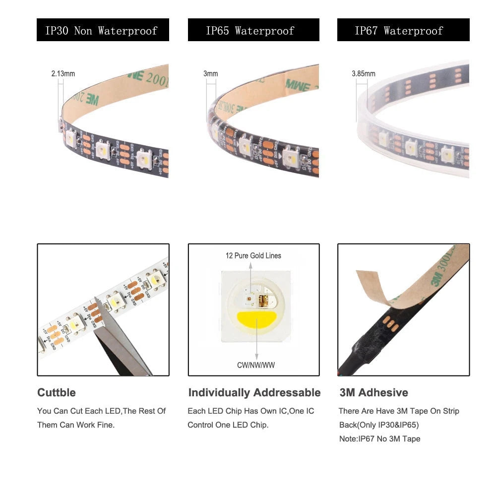 DC5V SK6812 RGBW 5050SMD LED Strip 30/60/144Leds/m WS2812B Individual Addressable RGBNW RGBWW 4 in 1 Flexible LED Light Tape
