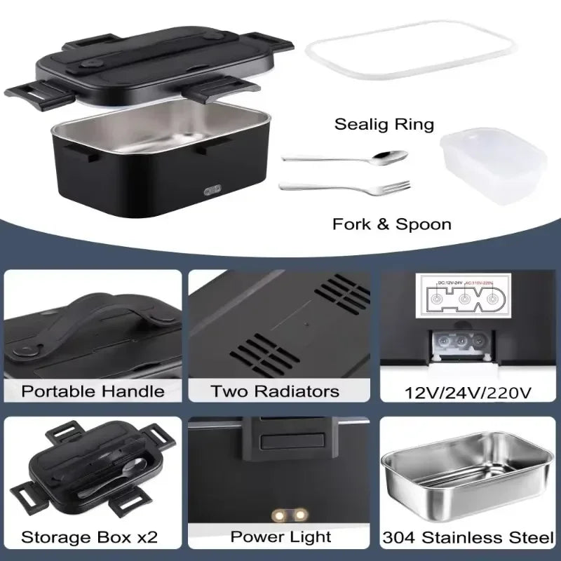 1.8L Food Heater 3 in1 Portable Leakproof Heated Lunch Box 75W  Electric Lunch Box for Car Truck Office with Insulated Carry Bag