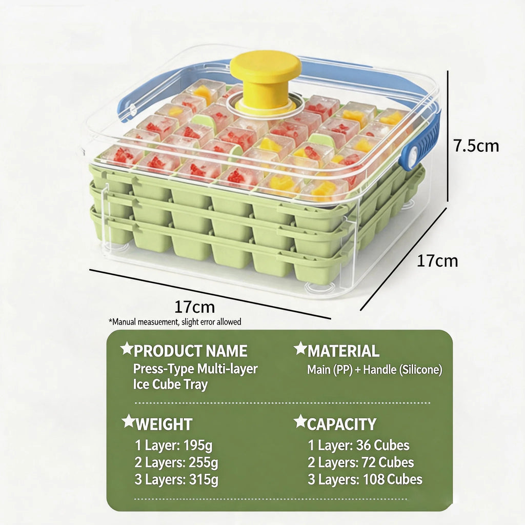 Ice tray set with lid and easy-remove lid - 36/72/108 compartments, food-grade PP material, suitable for chilling drinks