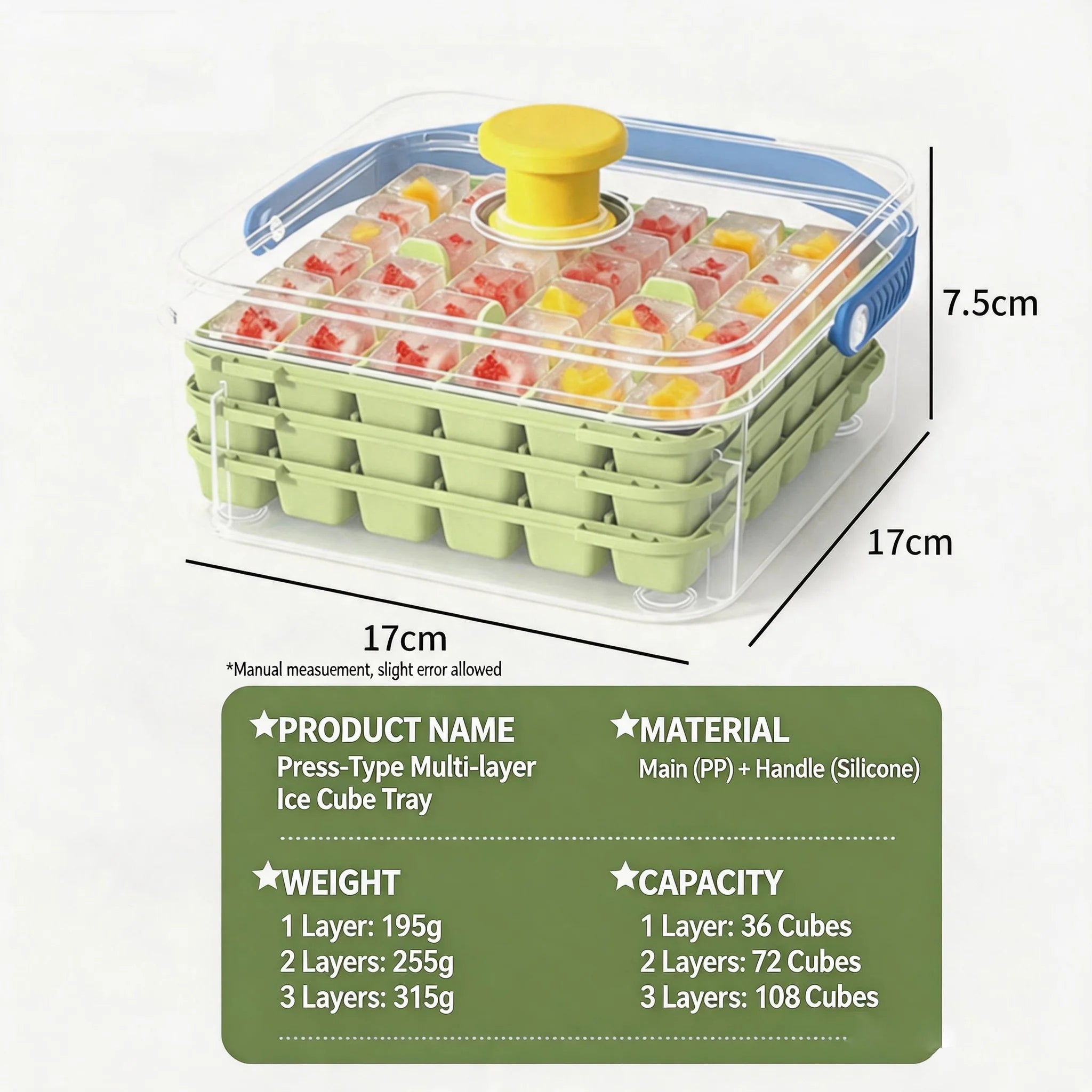 Ice tray set with lid and easy-remove lid - 36/72/108 compartments, food-grade PP material, suitable for chilling drinks