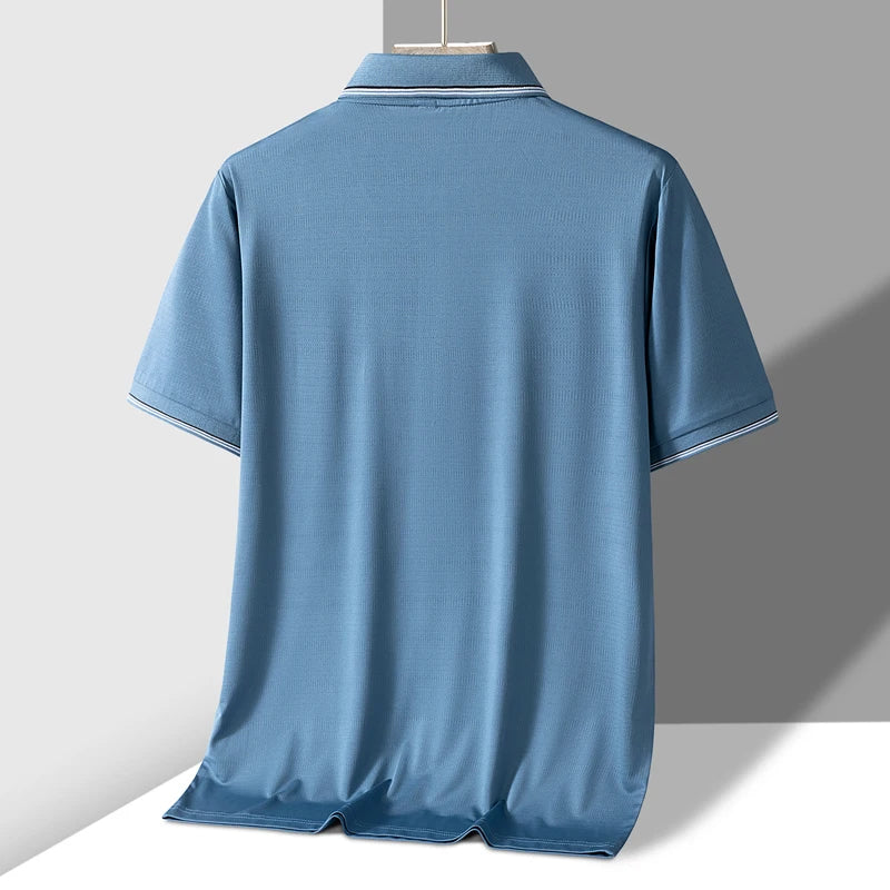 TFETTERS Polo Mens Tshirt for Dady Short Sleeve Turn Down Collar Business Anti-wrinkle Real Pocket Design Polo Shirt Man