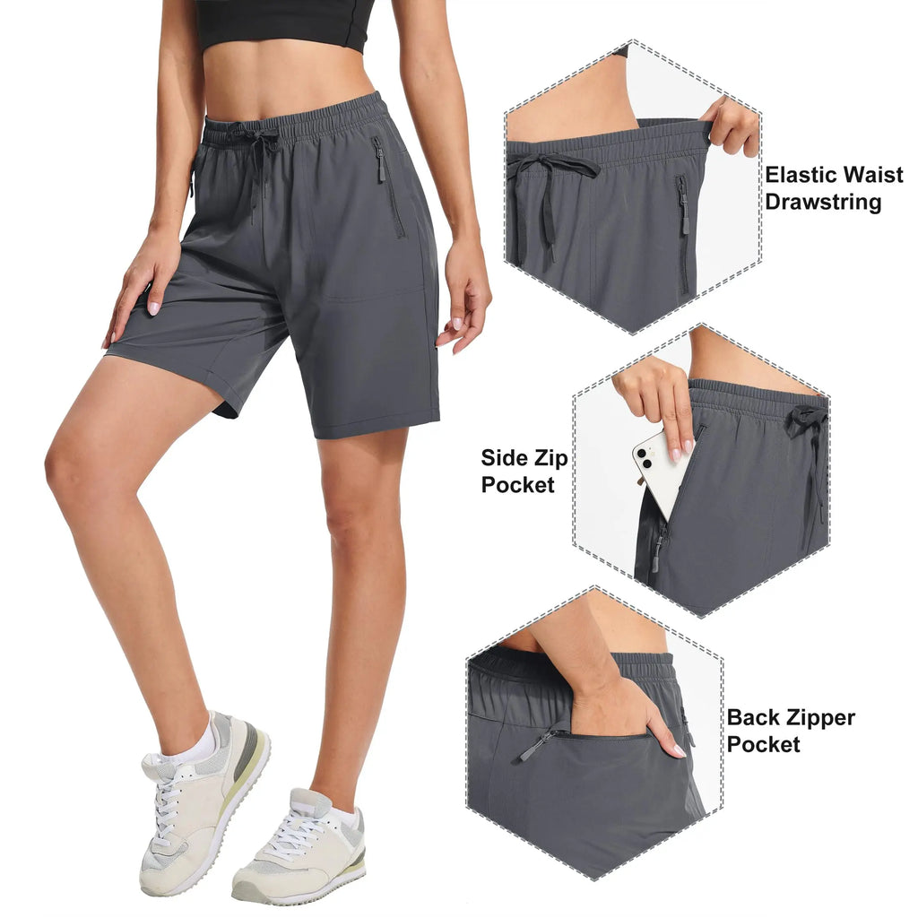 TACVASEN Summer Quick Dry Hiking Shorts Womens Workout Training Casual Shorts Gym Fitness Lightweight Elastic Waist Short Pants