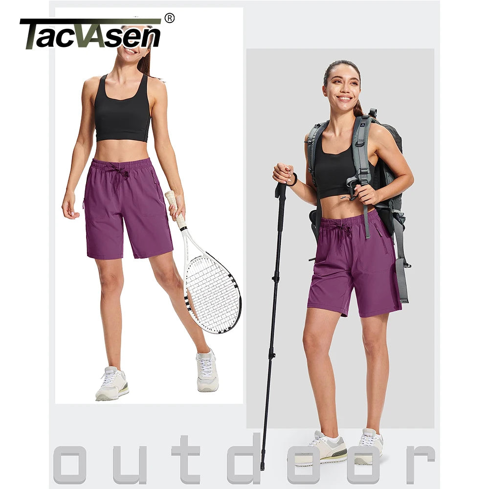 TACVASEN Summer Quick Dry Hiking Shorts Womens Workout Training Casual Shorts Gym Fitness Lightweight Elastic Waist Short Pants
