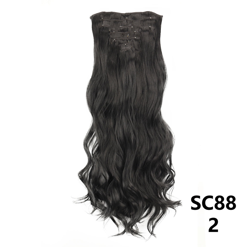 Long Straight Synthetic 16 Clips In Hair Extensions 7Pcs/Set High Temperature Fiber Black Brown Blonde Hairpiece For Women