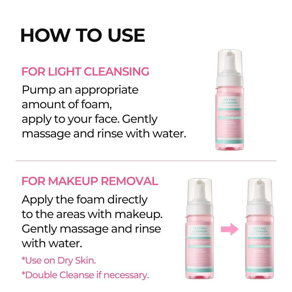 Dr.Melaxin Melting Cleanser - Hypoallergenic Makeup remover with Quick Bubble, Deep Pore Cleansing for all skin type, 150ml