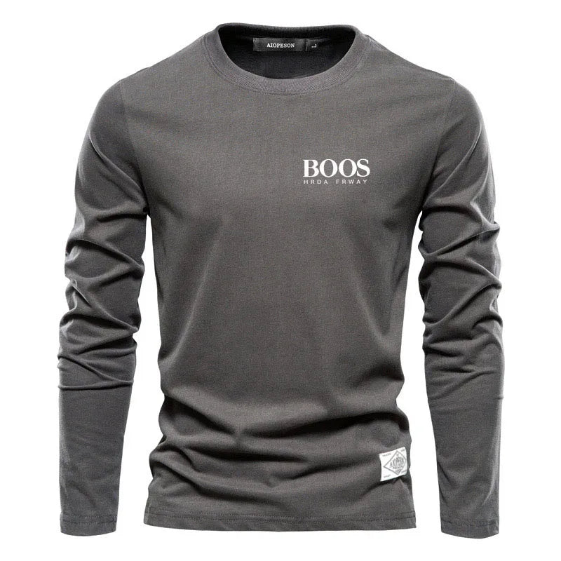 Embroidered 100% Pure Cotton Round Neck Long Sleeved Leisure Sports T-shirt for Men's High-quality Casual Outdoor Sports