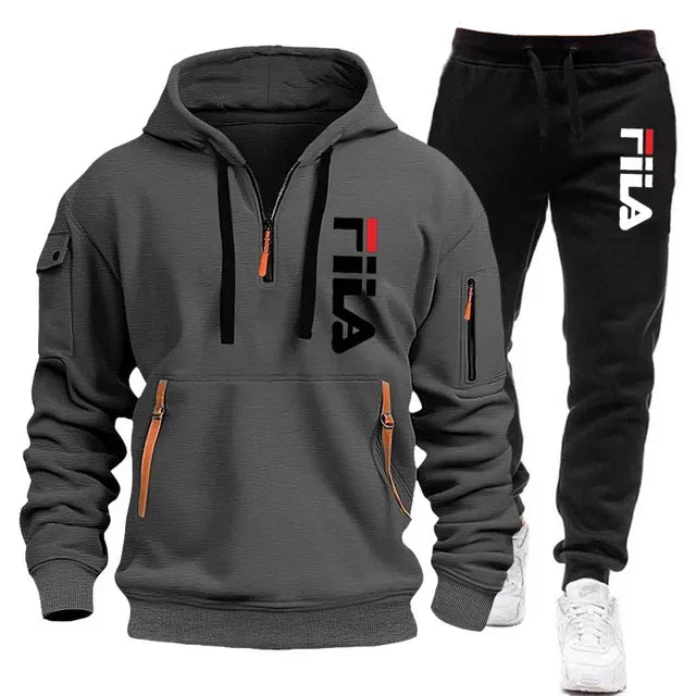 Autumn and winter hot selling men's hooded sweatshirt+casual pants two-piece outdoor multi pocket pullover and sports pants set