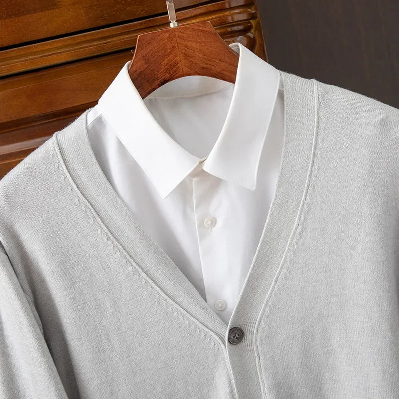 BROWON Brand Mens Sweater Cardigan Business Casual Classic V-neck Solid Color Cardigan Men Sweater Korean Fashion Mens Clothes