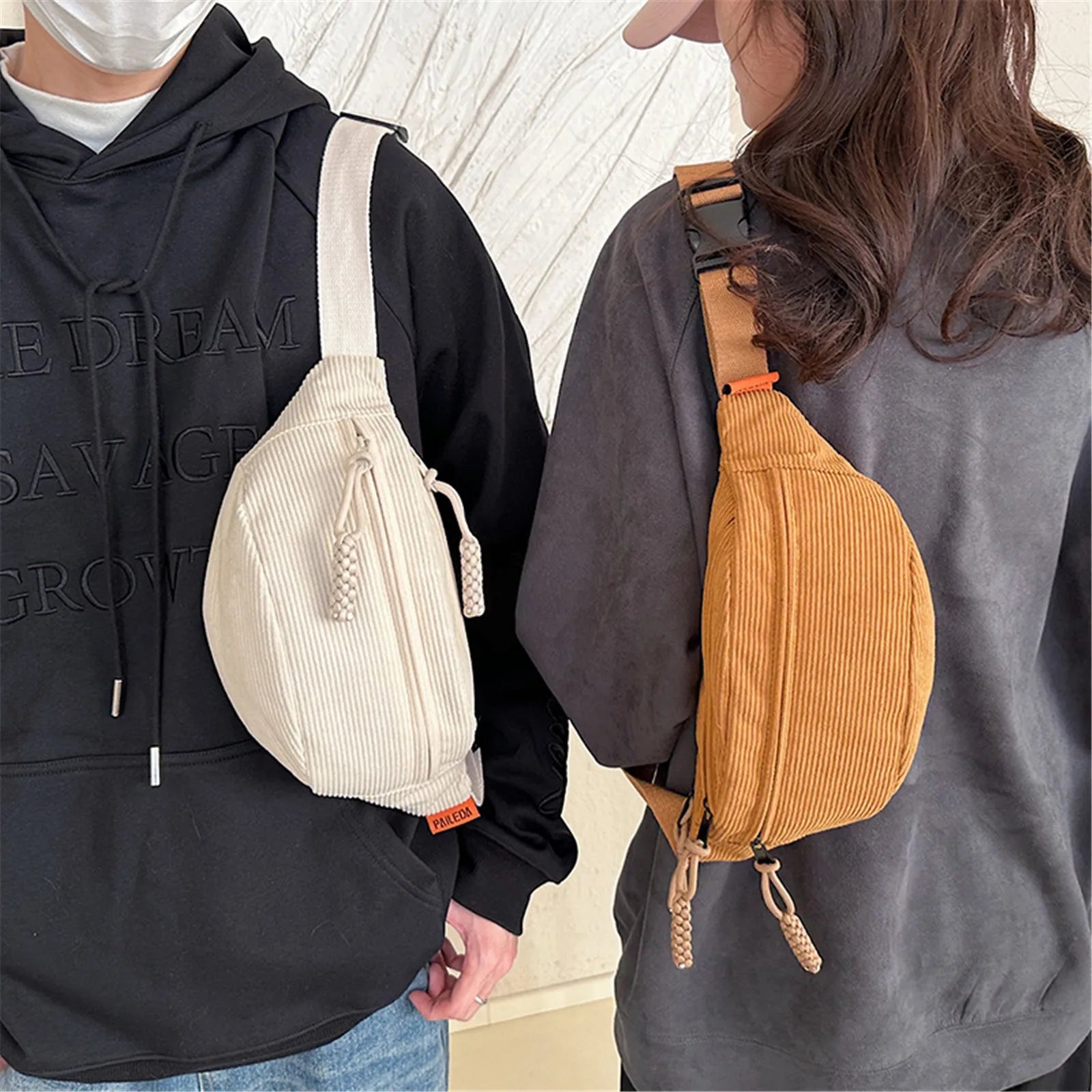 New Casual Corduroy Belt Bags for Women Simple Fashion Fanny Pack Female Banana Waist Bag Hip Purse Shoulder Crossbody Chest Bag