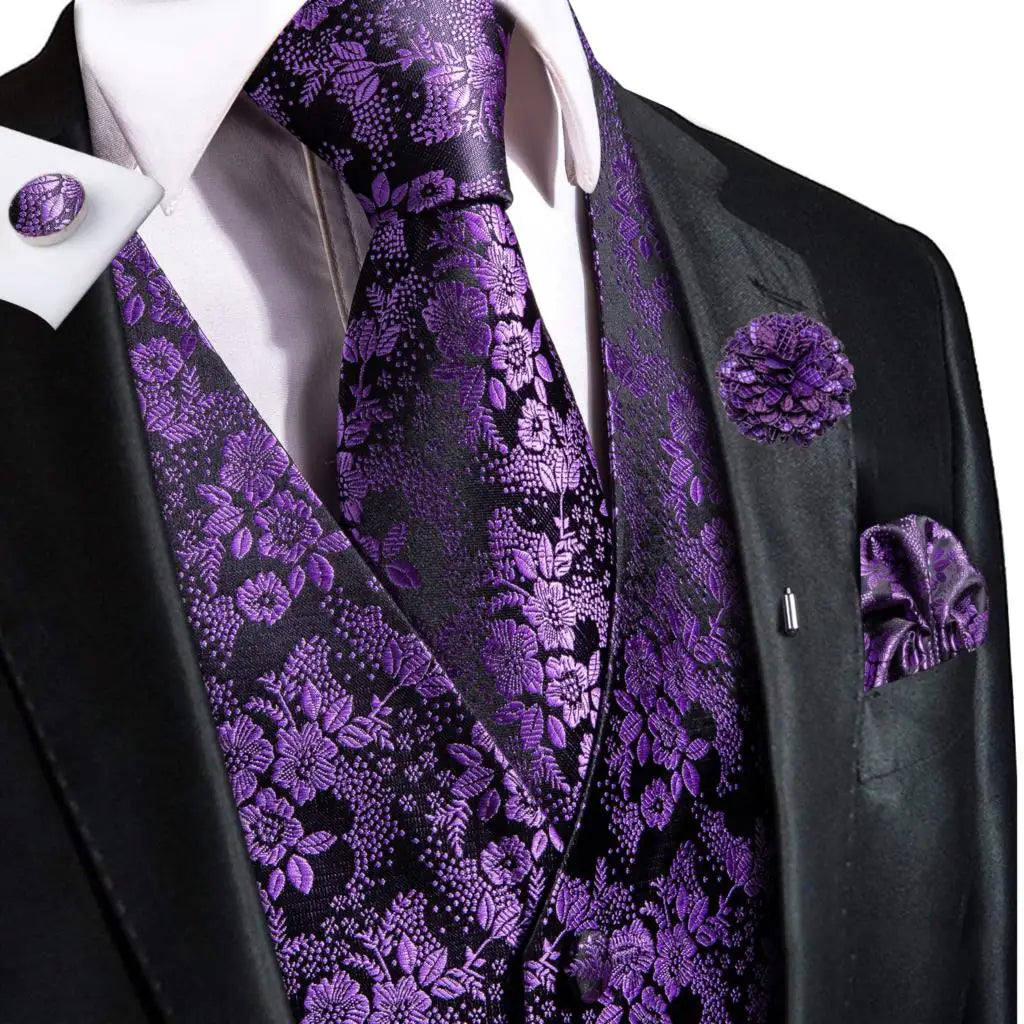 Hi-Tie High Quality Silk Mens Vests Champagne Paisley Waistcoat Neck Tie Hanky Cufflinks Brooch Set for Men Suit Wedding Office
