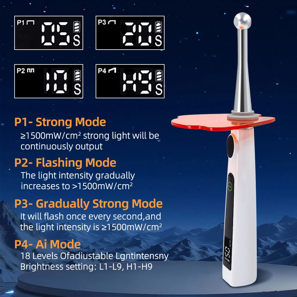 5W Dental LED Curing Light 800-2400mw/cm² Resin Cure Light 5s/3mm Rechargeable Dental Photopolymerizer Lamp Equipment