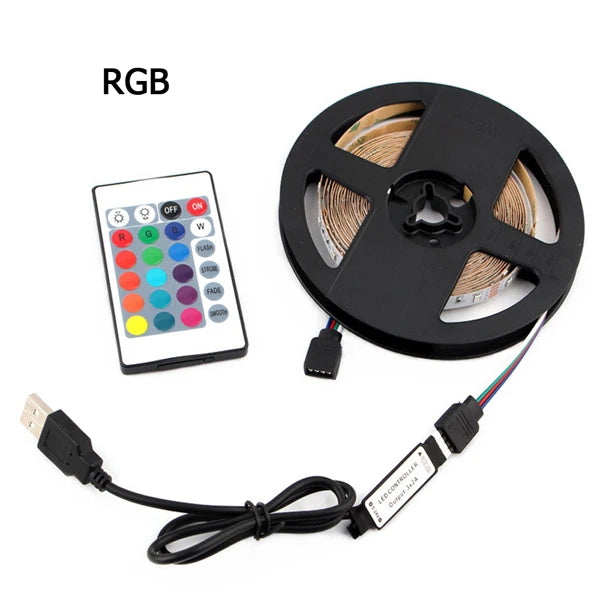 2835 RGB LED Strip Light 5V USB Power Flexible LED RGB/ White Ribbon 60LED 0.5m 1m 2m  5m TV Desktop Screen BackLight Diode Tape