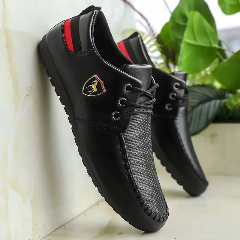 Men's Fashionable and Versatile Loafers, Solid Color Low-Top Lace-Up Comfortable Business Casual Shoes