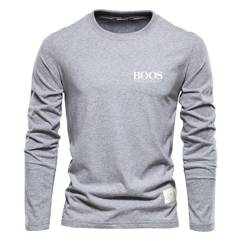 Embroidered 100% Pure Cotton Round Neck Long Sleeved Leisure Sports T-shirt for Men's High-quality Casual Outdoor Sports