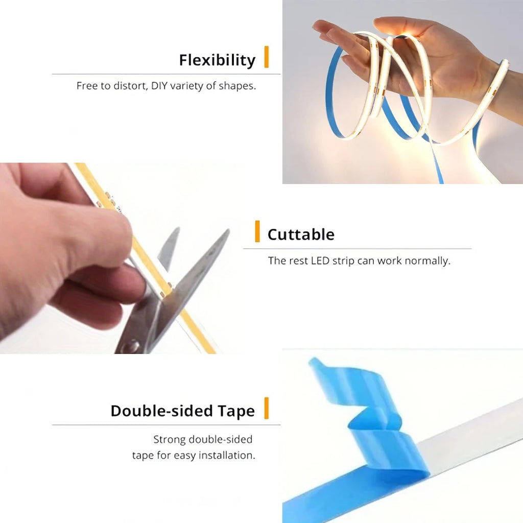 5V USB COB Led Strip Lights with 3key Dimmer Flexible Diode Tape White Warm White for Room TV Mirror Backlight Cabinet Light