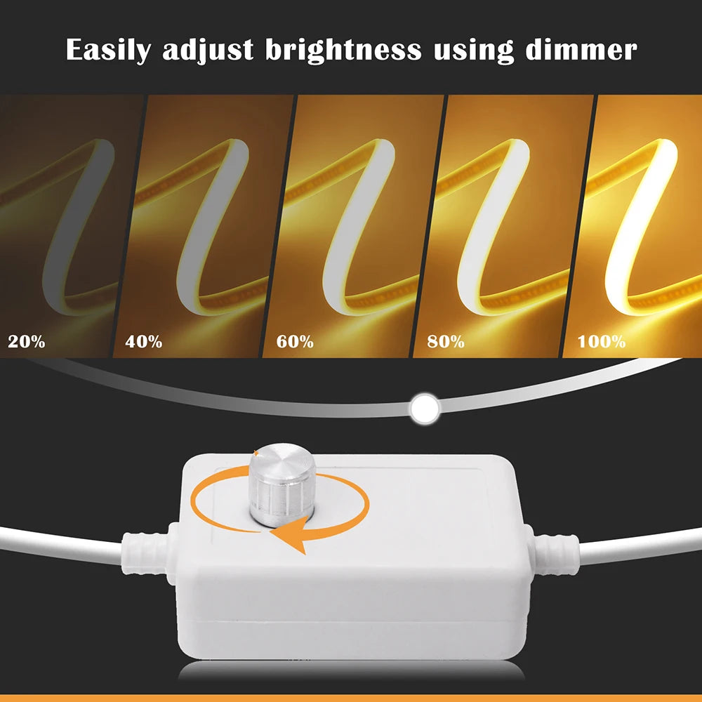 Flexible Cob Neon Led Strip Light 220v with Dimmer Switch Power Kit 288LEDs Warm/Natural White 0.5m 1m 2m 5m 10m Linear Lighting