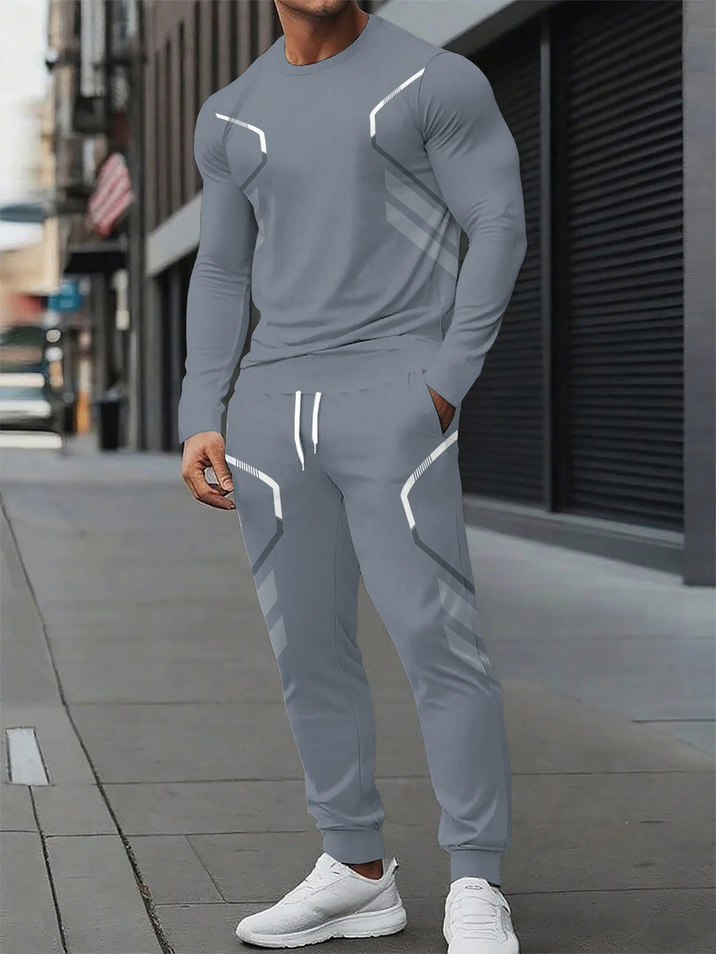 The new men's round-neck sweatshirt set for Spring and Autumn 2025 features street fashion and comfort with 3D pattern printing