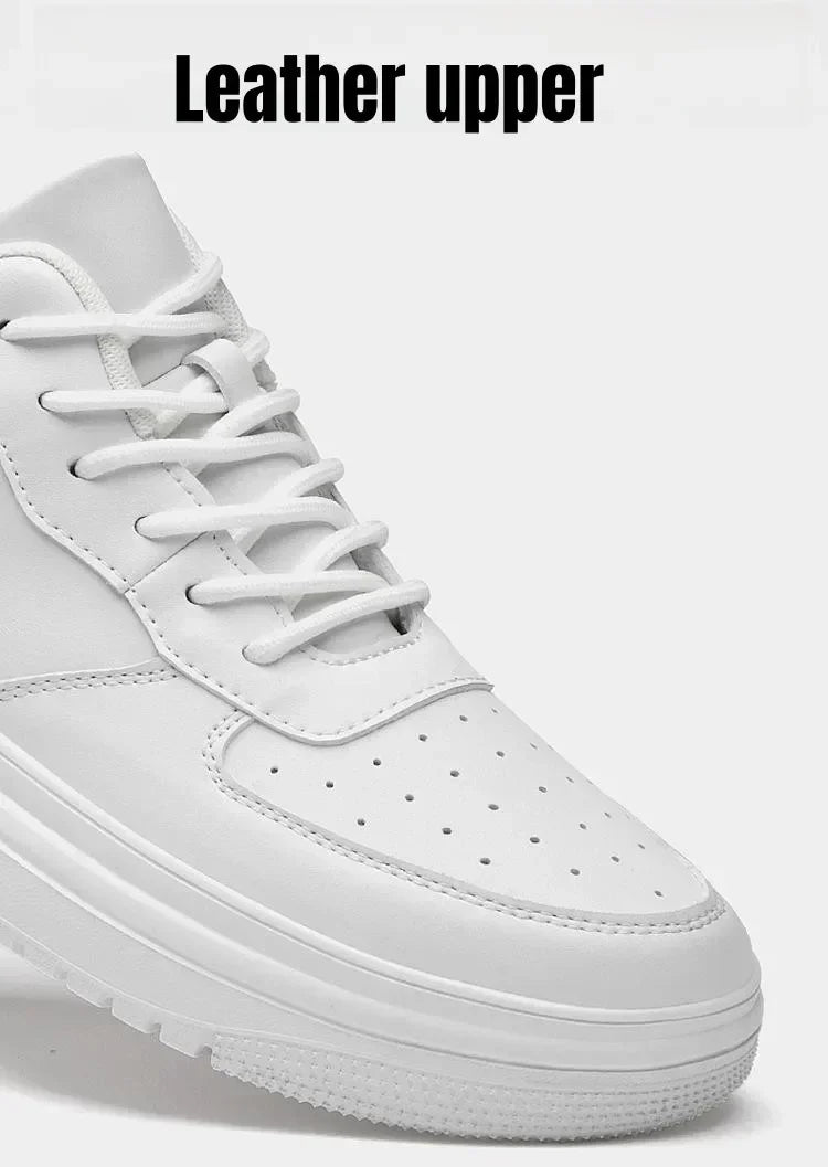 New Height Increasing Shoes for Men 10cm Invisible Elevator Sneakers White Leathe Sport Zapatillas De Hombre Big Size 46