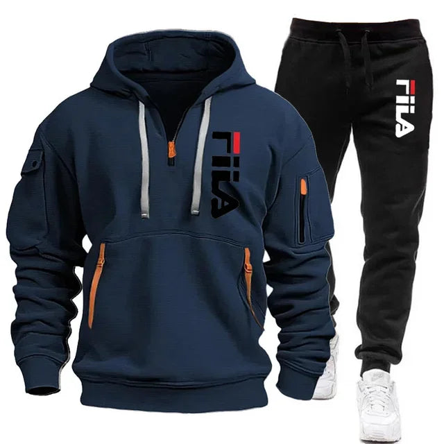 Autumn and winter hot selling men's hooded sweatshirt+casual pants two-piece outdoor multi pocket pullover and sports pants set