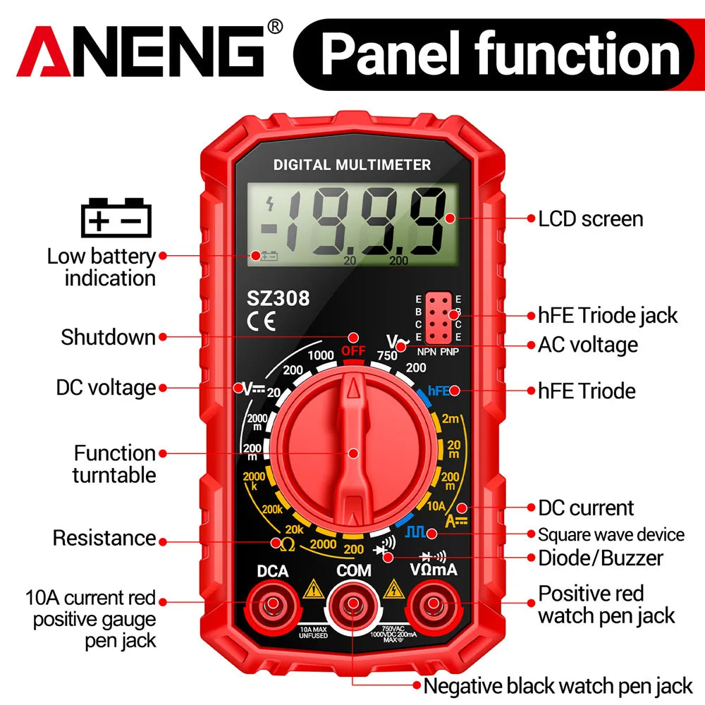 ANENG SZ308 Digital Multimeter – AC/DC Voltage & Current Tester