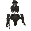 Bandage Hollow Out Sexy Cyber Y2k Bodysuits Gothic Techwear Mesh Patchwork Tops Female Glove Sleeve Mock Neck Bodysuit