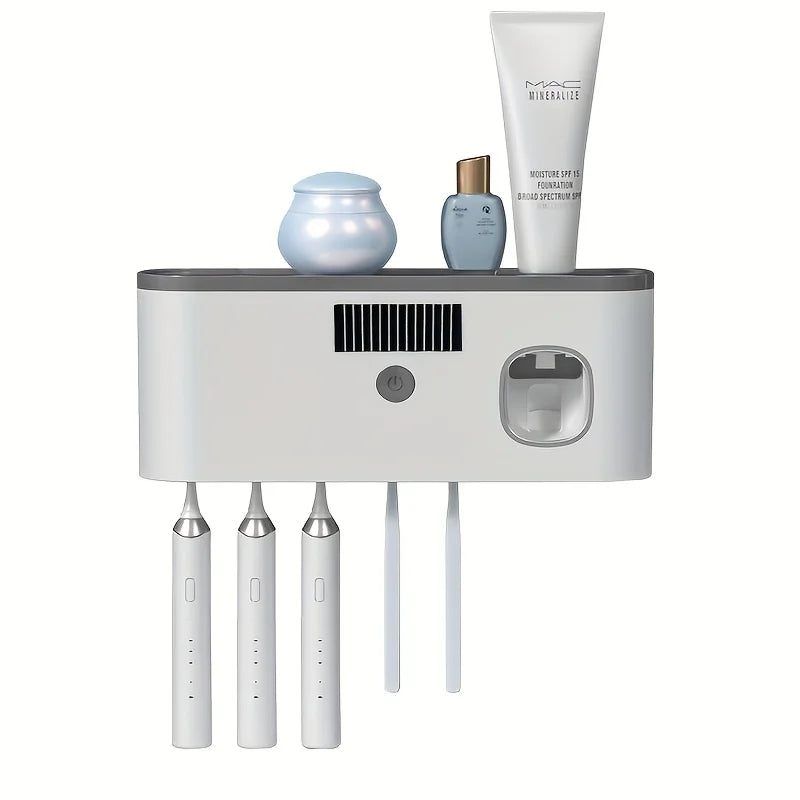 Smart UV Toothbrush Organizer with Toothpaste Dispenser