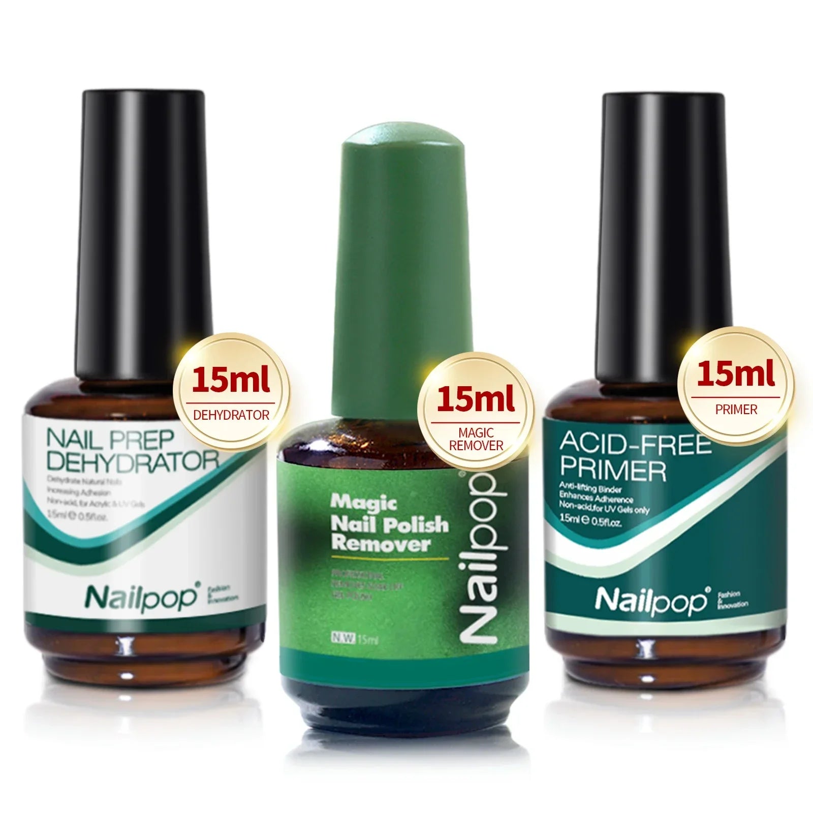 Nailpop Nail Dehydrator and Primer Acid Free Natural Nail Prep for Acrylic and UV Gel Nail Polish Fast Dry Superior Bonding Set