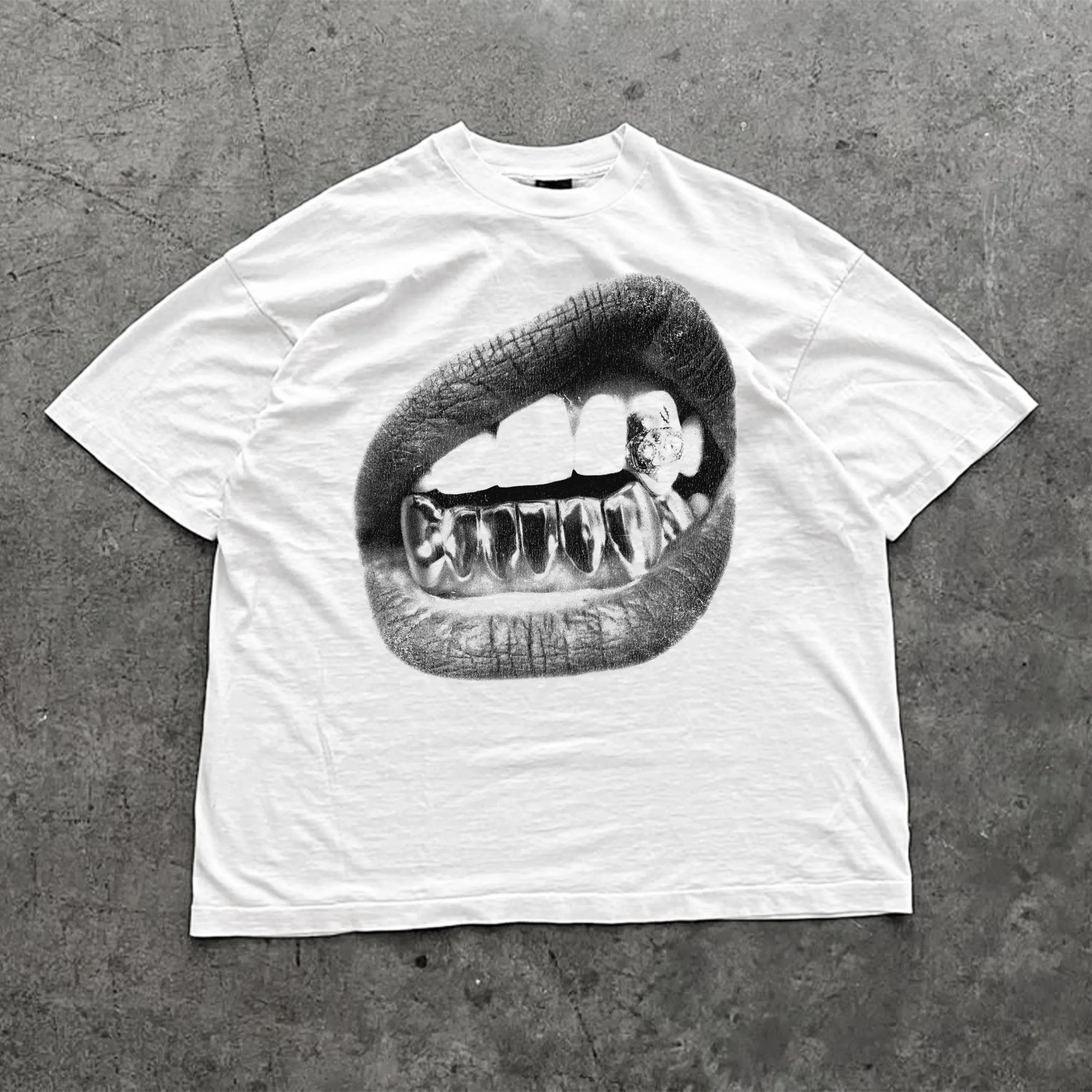 Big Lips Y2k Mouth T Shirt Grillz White T Shirt - Unisex Y2k Shirt Streetwear T Shirt Men Clothing Comfortable
