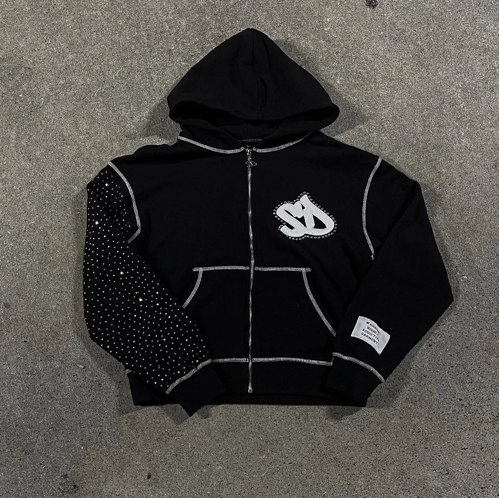 Korean Fashion Simple Gray Double-Sided Oversized Zipper Hoodie Women's Y2K New Harajuku Gothic Casual Joker Couple Street Wear