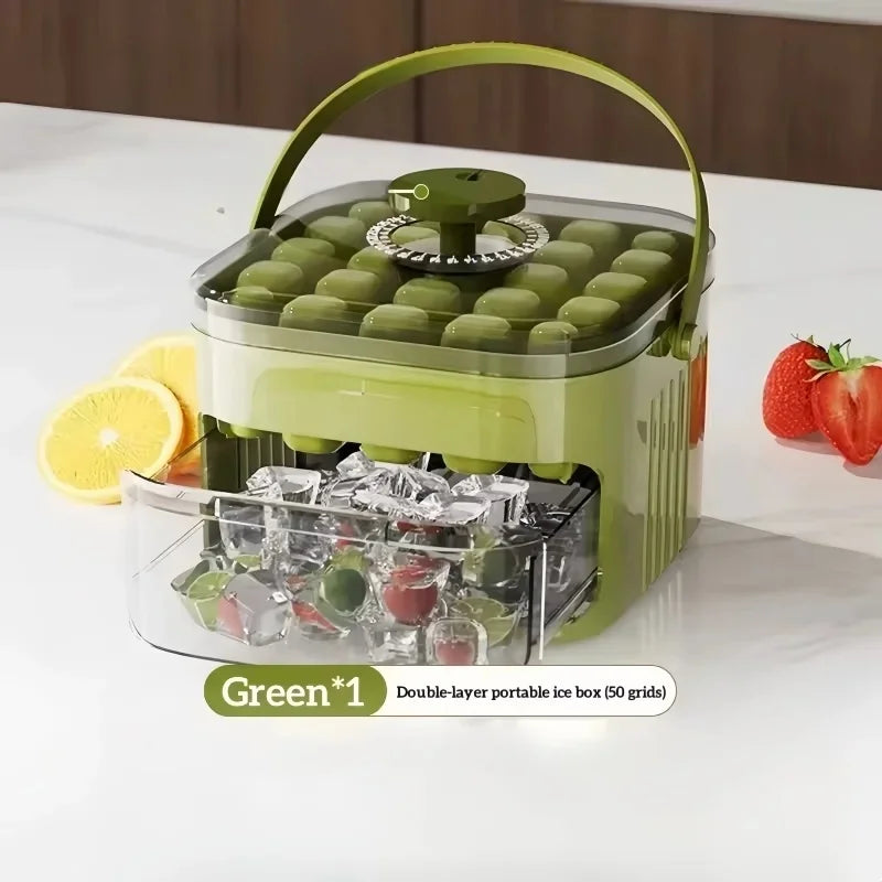 50 Grids Press Type Double Layer Ice Cube Tray With Lid Reusable Ice Mold Storage Box Ice Making Tool For Household
