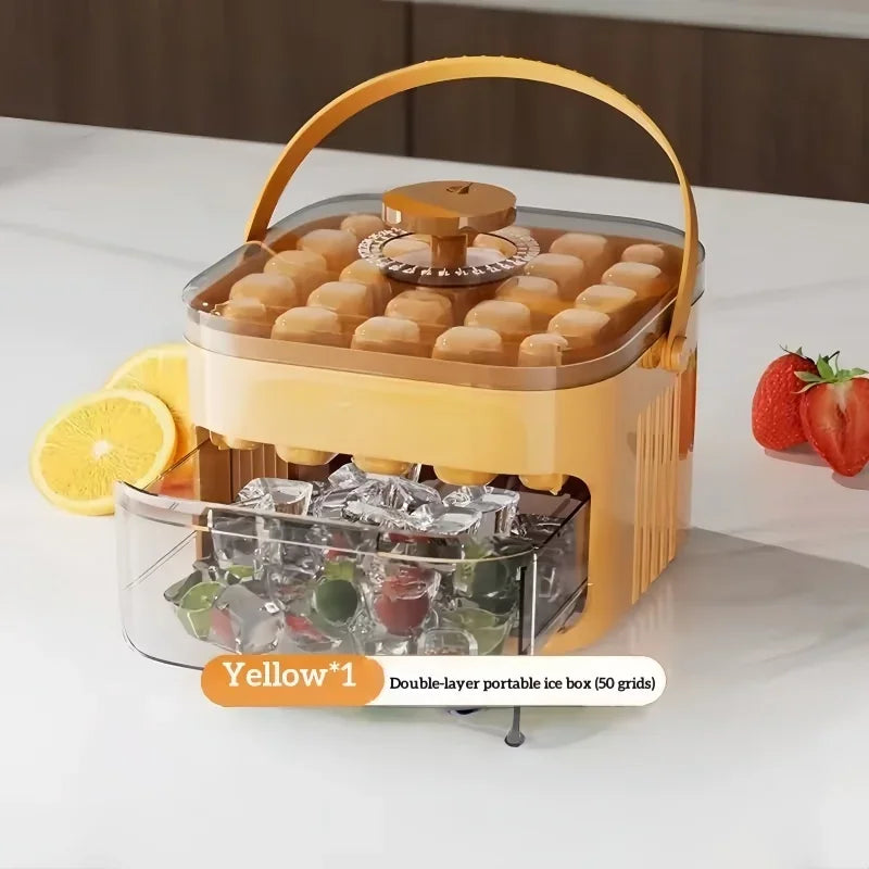 50 Grids Press Type Double Layer Ice Cube Tray With Lid Reusable Ice Mold Storage Box Ice Making Tool For Household