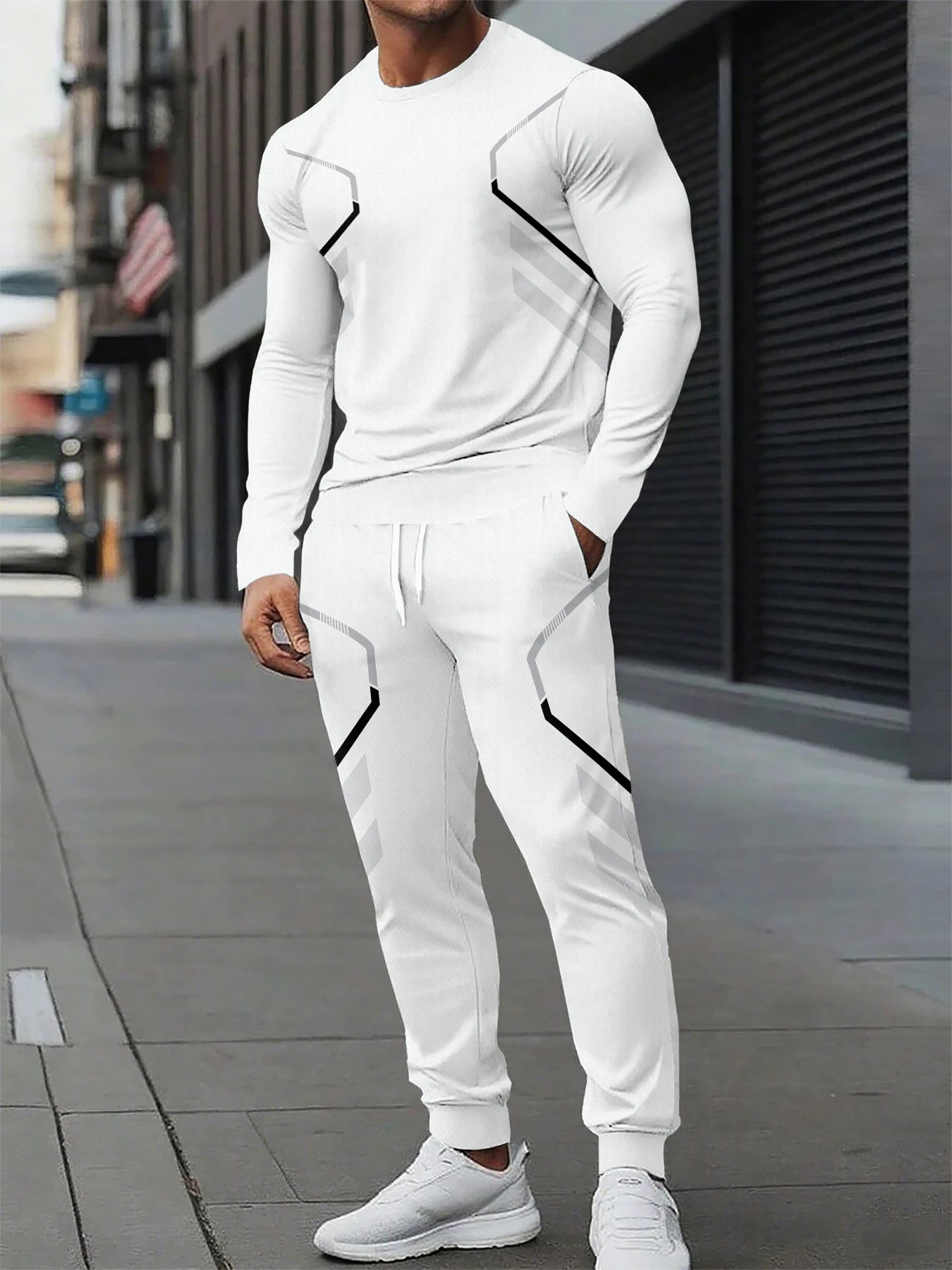 The new men's round-neck sweatshirt set for Spring and Autumn 2025 features street fashion and comfort with 3D pattern printing