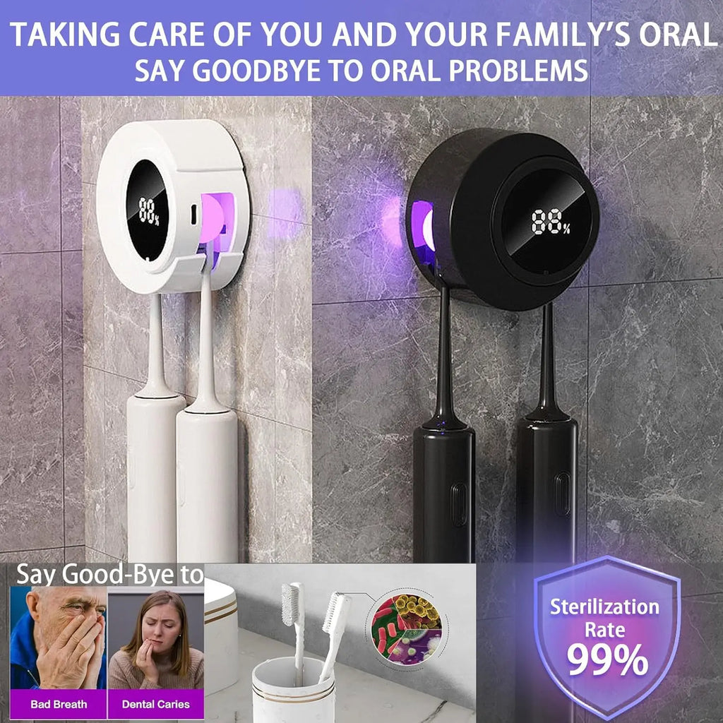 Punch Free Wall Mounted UV Toothbrush Sterilizer Dryer USB Rechargeable Induction Disinfect Toothbrush Holder for Bathroom