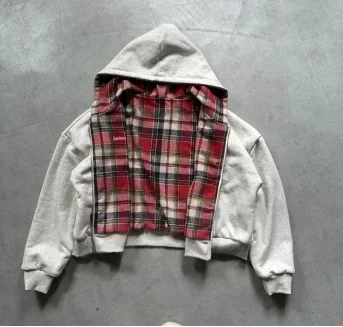 Korean Fashion Simple Gray Double-Sided Oversized Zipper Hoodie Women's Y2K New Harajuku Gothic Casual Joker Couple Street Wear