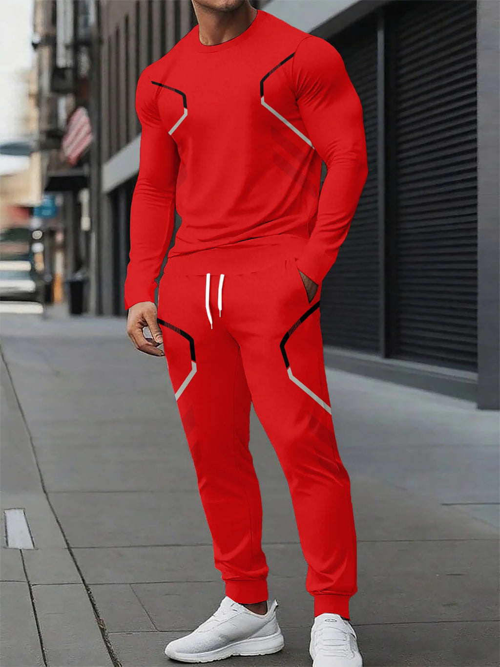 The new men's round-neck sweatshirt set for Spring and Autumn 2025 features street fashion and comfort with 3D pattern printing